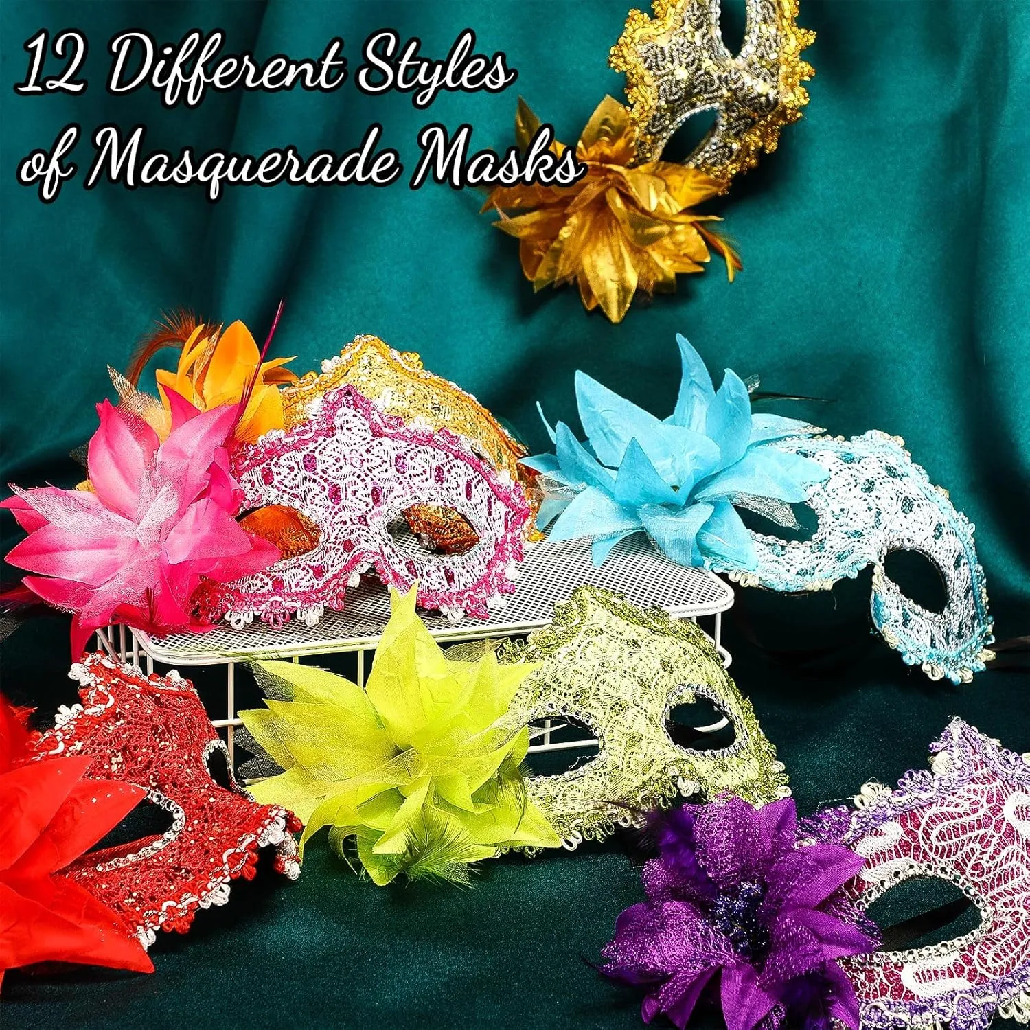 Chivao 12 Pieces Masquerade Mask Women Venetian Ball Prom Half Vintage Masks for Mardi Gras Carnival Fancy Dress Party