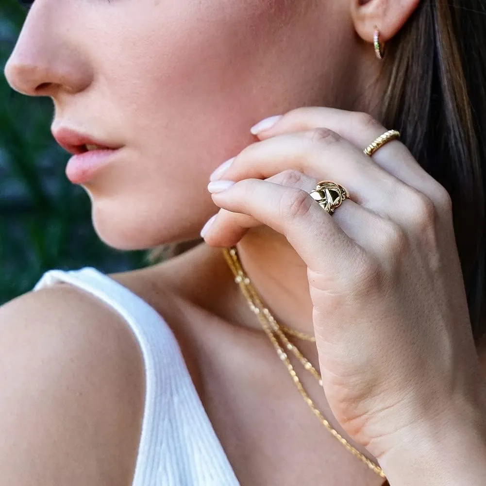 CIUNOFOR 14K Gold Plated Ring Timelines Cocktail Rings for Women Gold Statement RingsWide Bands for Unisex adults Parallel Bar Ring for Men Customized Personalized