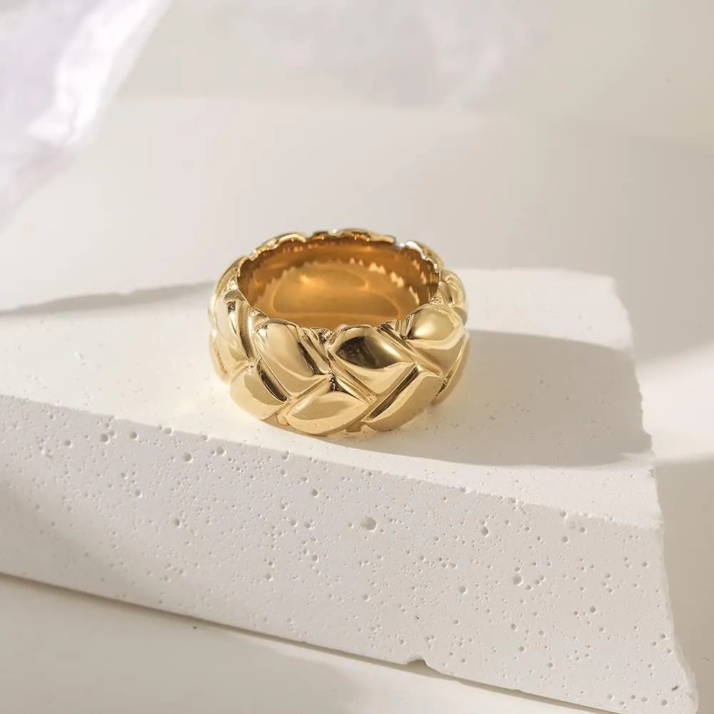 CIUNOFOR 14K Gold Plated Ring Timelines Cocktail Rings for Women Gold Statement RingsWide Bands for Unisex adults Parallel Bar Ring for Men Customized Personalized