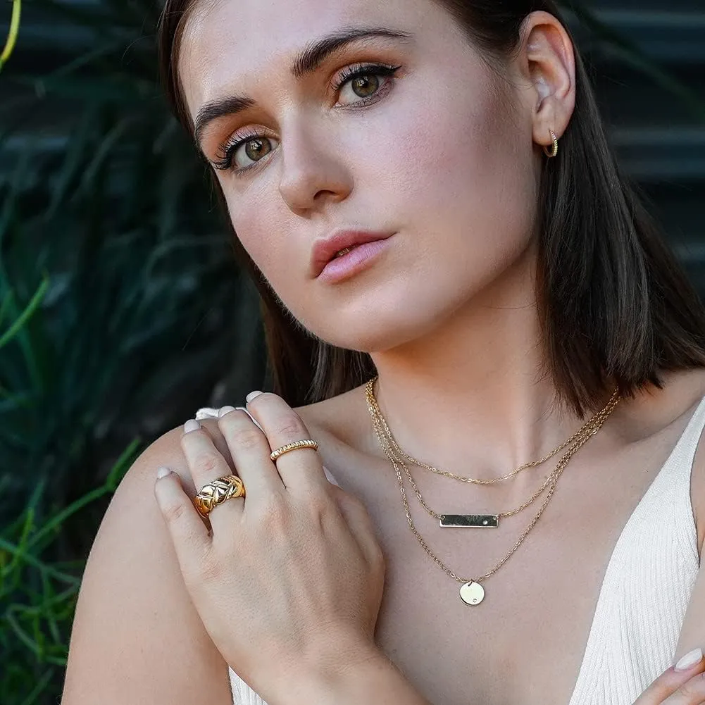 CIUNOFOR 14K Gold Plated Ring Timelines Cocktail Rings for Women Gold Statement RingsWide Bands for Unisex adults Parallel Bar Ring for Men Customized Personalized
