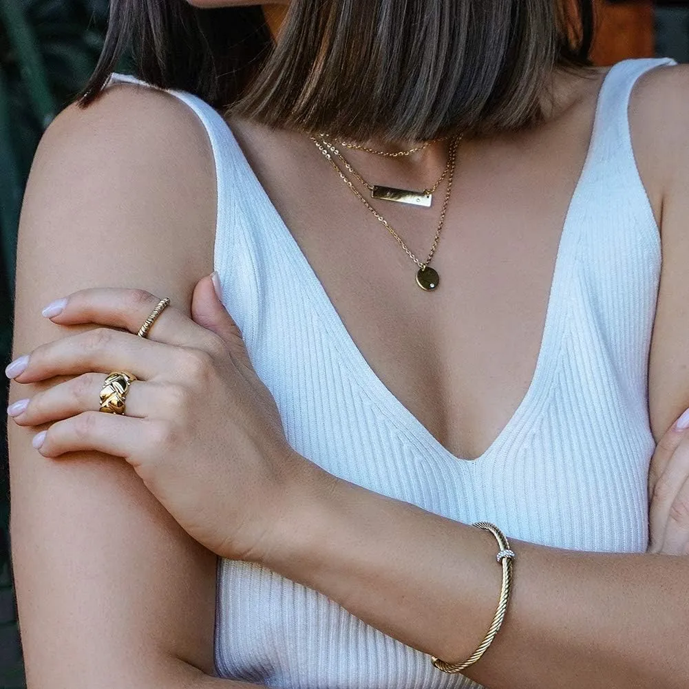 CIUNOFOR 14K Gold Plated Ring Timelines Cocktail Rings for Women Gold Statement RingsWide Bands for Unisex adults Parallel Bar Ring for Men Customized Personalized