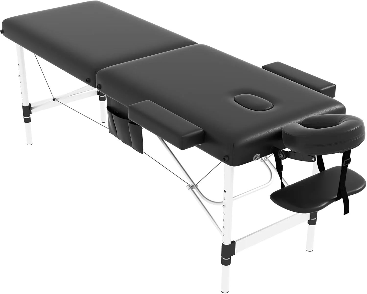 civama Massage Table Massage Bed Portable, 26 LBs Light Weight 2 Section Foldable Tattoo Bed Facial Care Spa Lash Bed Height Adjustable Sturdy Aluminum Frame with Accessories Carrying Bag, Black