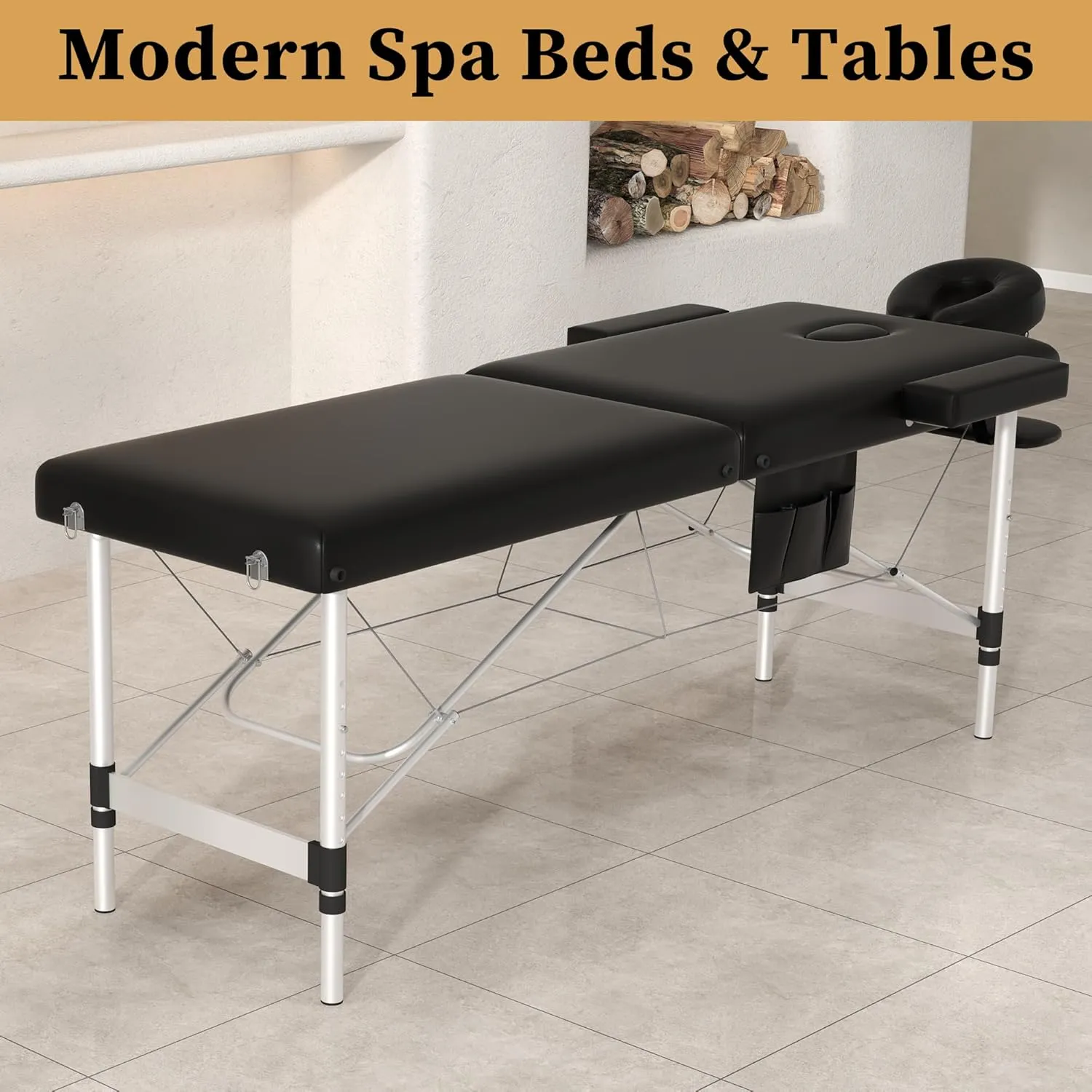 civama Massage Table Massage Bed Portable, 26 LBs Light Weight 2 Section Foldable Tattoo Bed Facial Care Spa Lash Bed Height Adjustable Sturdy Aluminum Frame with Accessories Carrying Bag, Black