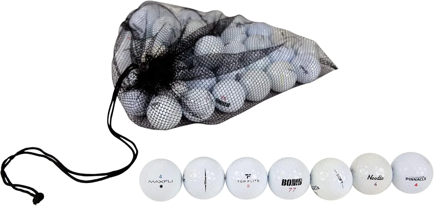 Clean Green Golf Balls - 48 Recycled Used Golf Balls in Good Condition - Great for Practice - Includes Reusable Mesh Carrying Bag
