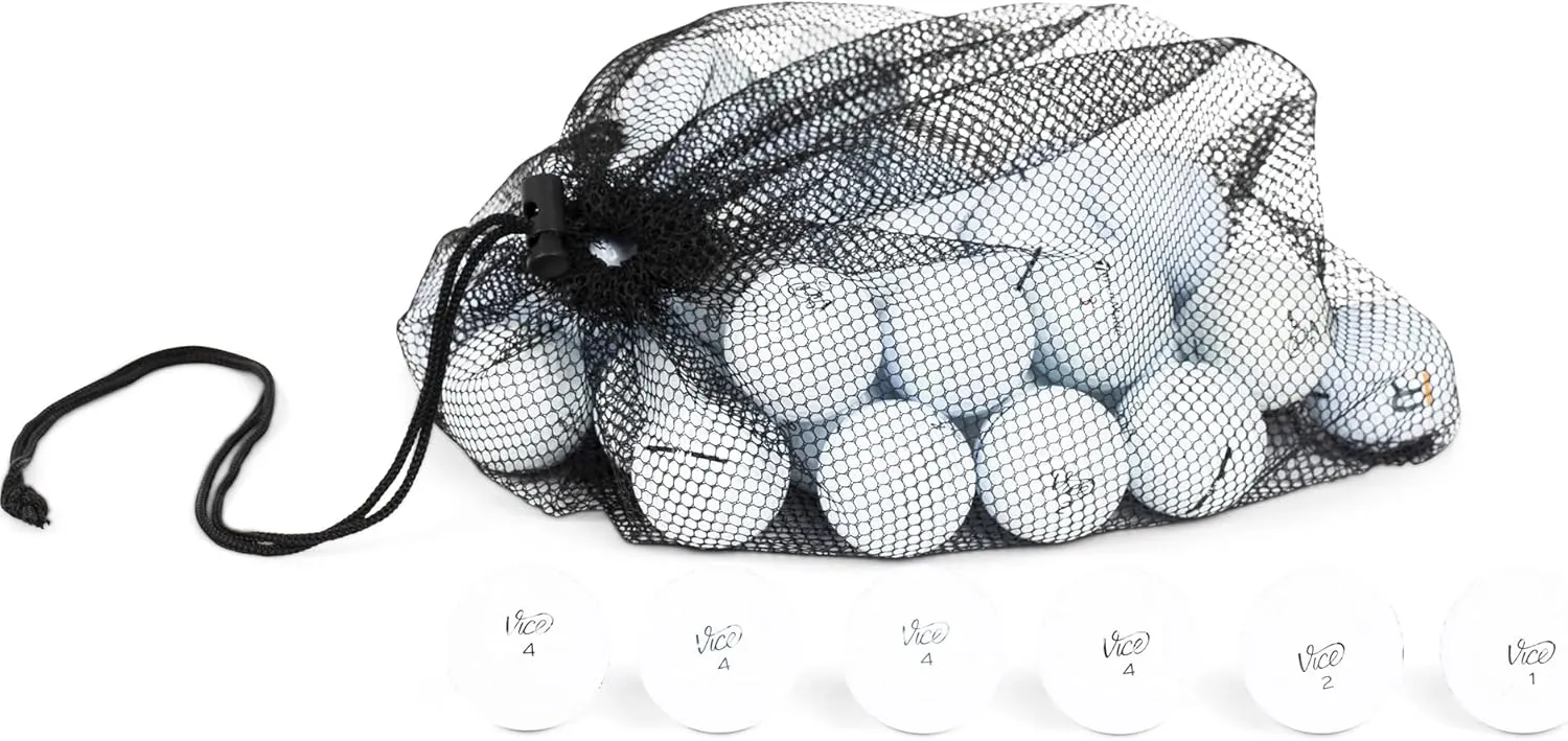 Clean Green Golf Balls Recycled Used Vice Golf Ball Mix - Good Condition Graded Balls - Includes GolfBalls and Mesh Carrying Bag