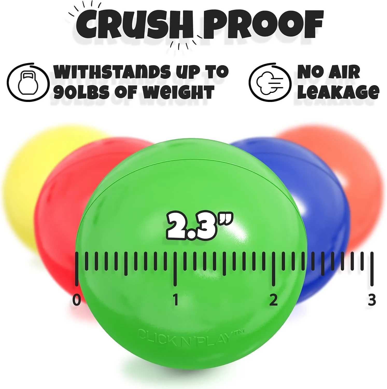 Click N' Play Ball Pit Balls for Kids, Plastic Refill Balls, 200 Pack, Phthalate and BPA Free, Includes a Reusable Storage Bag with Zipper, Bright Colors, Gift for Toddlers and Kids