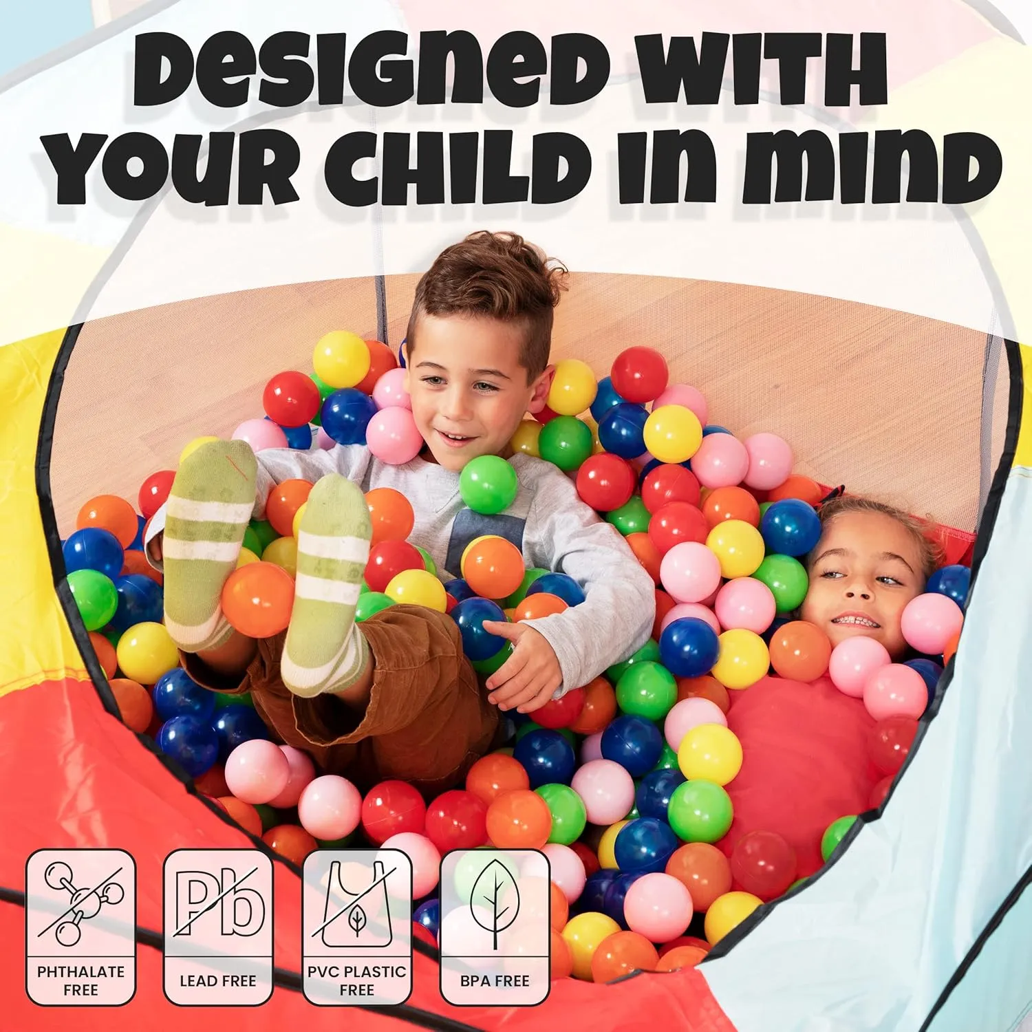 Click N' Play Ball Pit Balls for Kids, Plastic Refill Balls, 200 Pack, Phthalate and BPA Free, Includes a Reusable Storage Bag with Zipper, Bright Colors, Gift for Toddlers and Kids