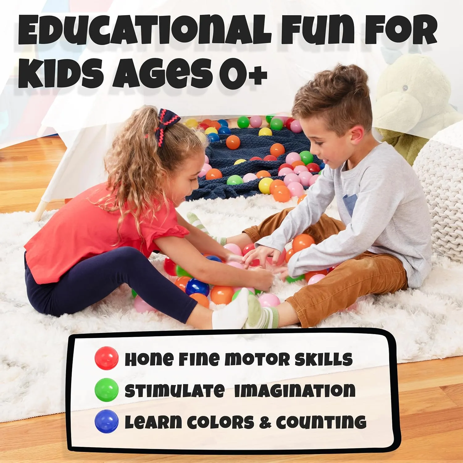 Click N' Play Ball Pit Balls for Kids, Plastic Refill Balls, 200 Pack, Phthalate and BPA Free, Includes a Reusable Storage Bag with Zipper, Bright Colors, Gift for Toddlers and Kids