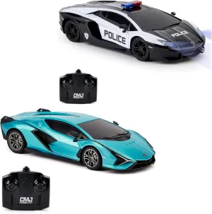 CMJ RC Cars Twin Pack: Officially Licensed Lamborghini Sian   Lambo Police RC Car Pack: Perfect for Lambo Racing Fans