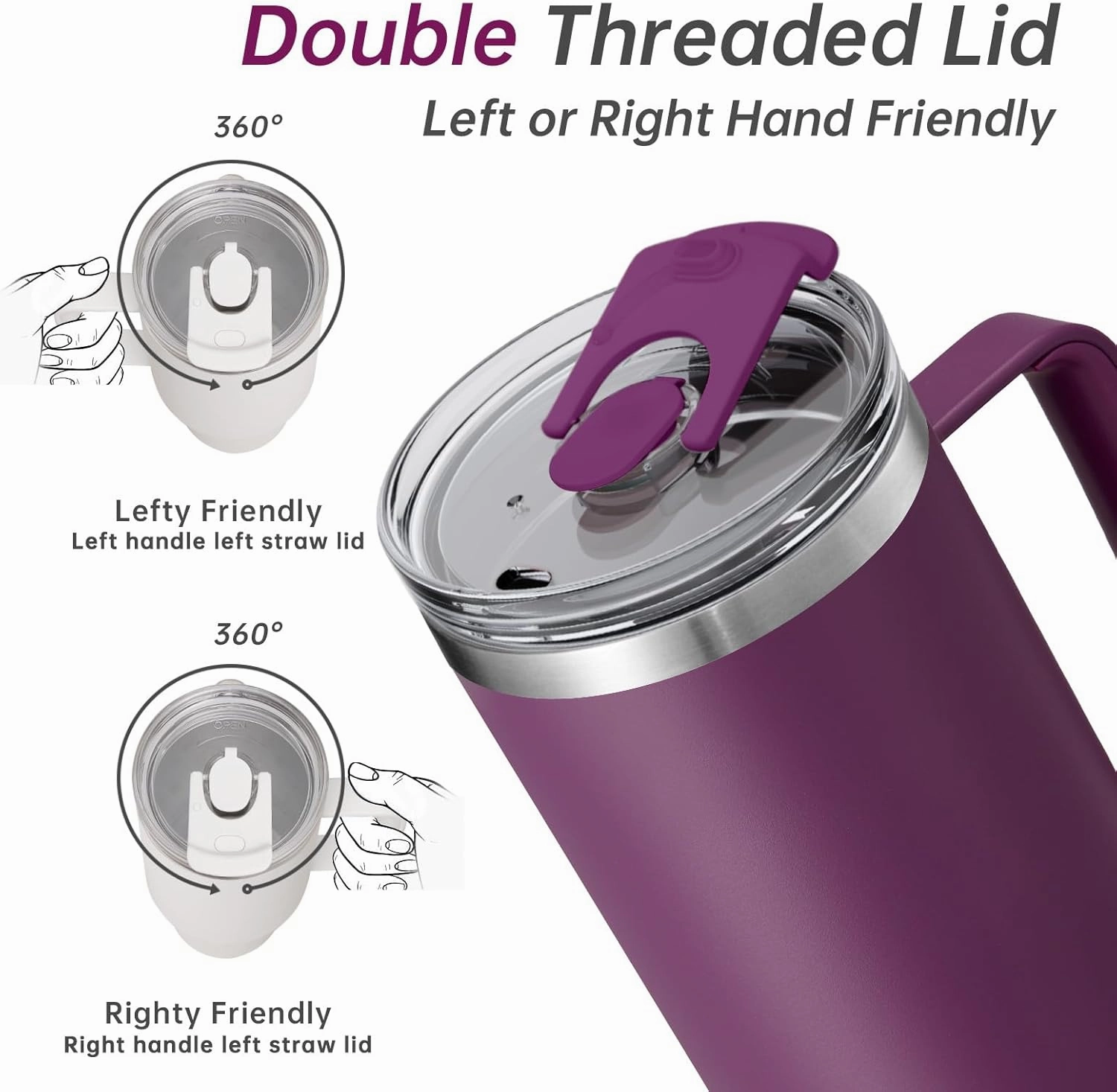 COKTIK 40 oz Tumbler With Handle and Straw Lid, Vacuum Insulated Travel Coffee Mug Stainless Steel Insulated Cup for Beverages, Leak-proof, Cupholder Friendly (Sangria)