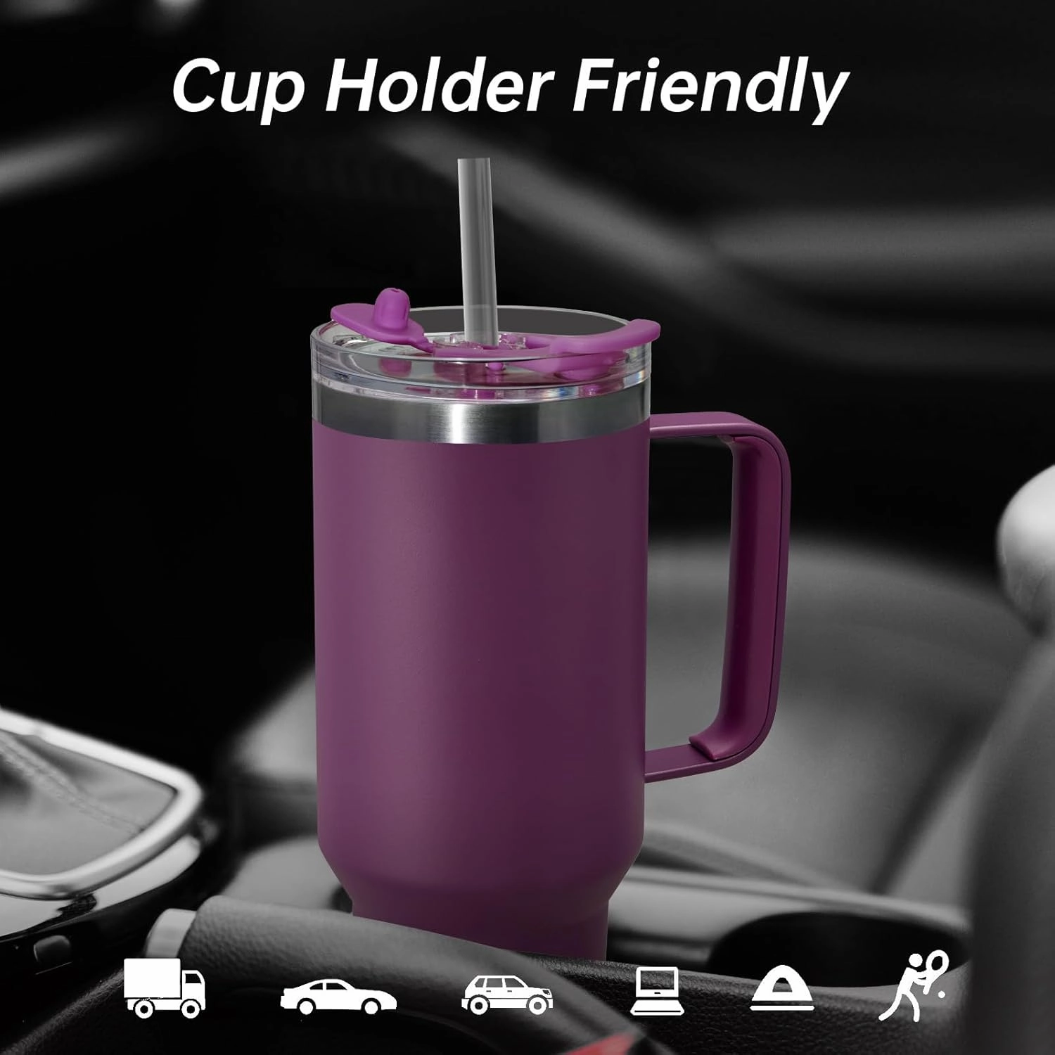 COKTIK 40 oz Tumbler With Handle and Straw Lid, Vacuum Insulated Travel Coffee Mug Stainless Steel Insulated Cup for Beverages, Leak-proof, Cupholder Friendly (Sangria)