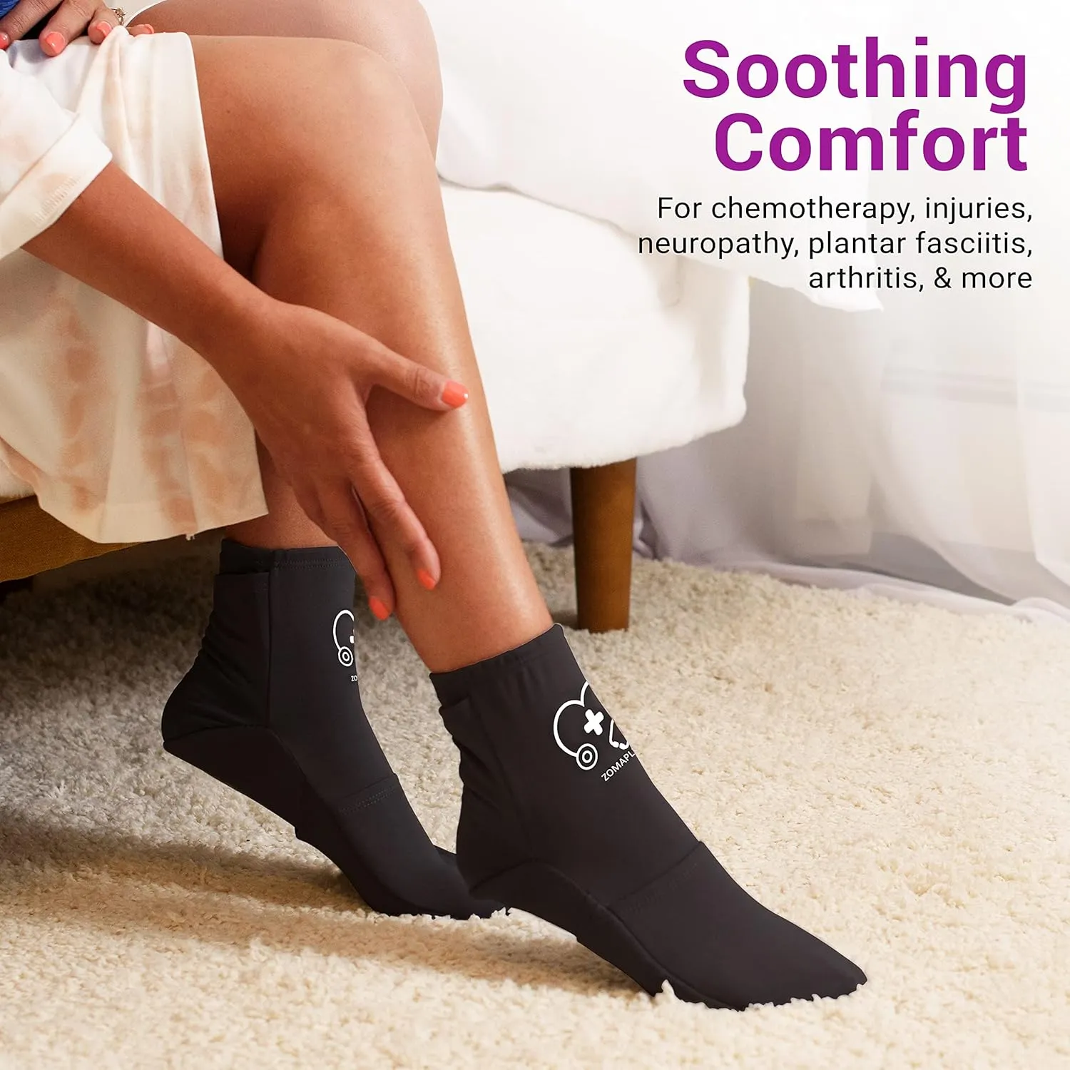Cold Therapy Socks for Women and Men - Perfect Ice Pack Cooling Socks for Plantar Fasciitis Feet, Neuropathy, Chemotherapy Recovery, Arthritis, Ankle & Heel Pain Relief (Black, Large 11-13)