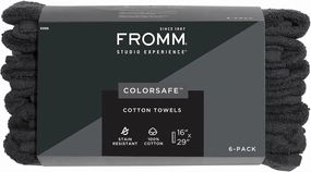 ColorSafe 100% Cotton Bleach Proof Salon Hair Towels, for Hairstylists, Barbers, Spa, Gym, Absorbent and Stain-Resistant Black Towels for Drying Long, Curly, or Wavy Hair, 16" x 29", 6 Pack