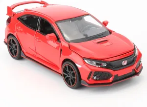 Compatible for 1:32 Diecasting Alloy Honda Civic Type-R Car Model Toy Car，Pull Back Alloy Car with Lights and Sound, Open Door Cars for Kids Ages 3-5,Children Birthday Gift Red