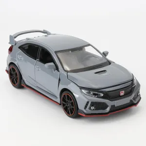 Compatible for 1:32 Diecasting Alloy Honda Civic Type-R Car Model Toy Car，Pull Back Alloy Car with Lights and Sound, Open Door for Kids Gift, Children Birthday Gift Gray