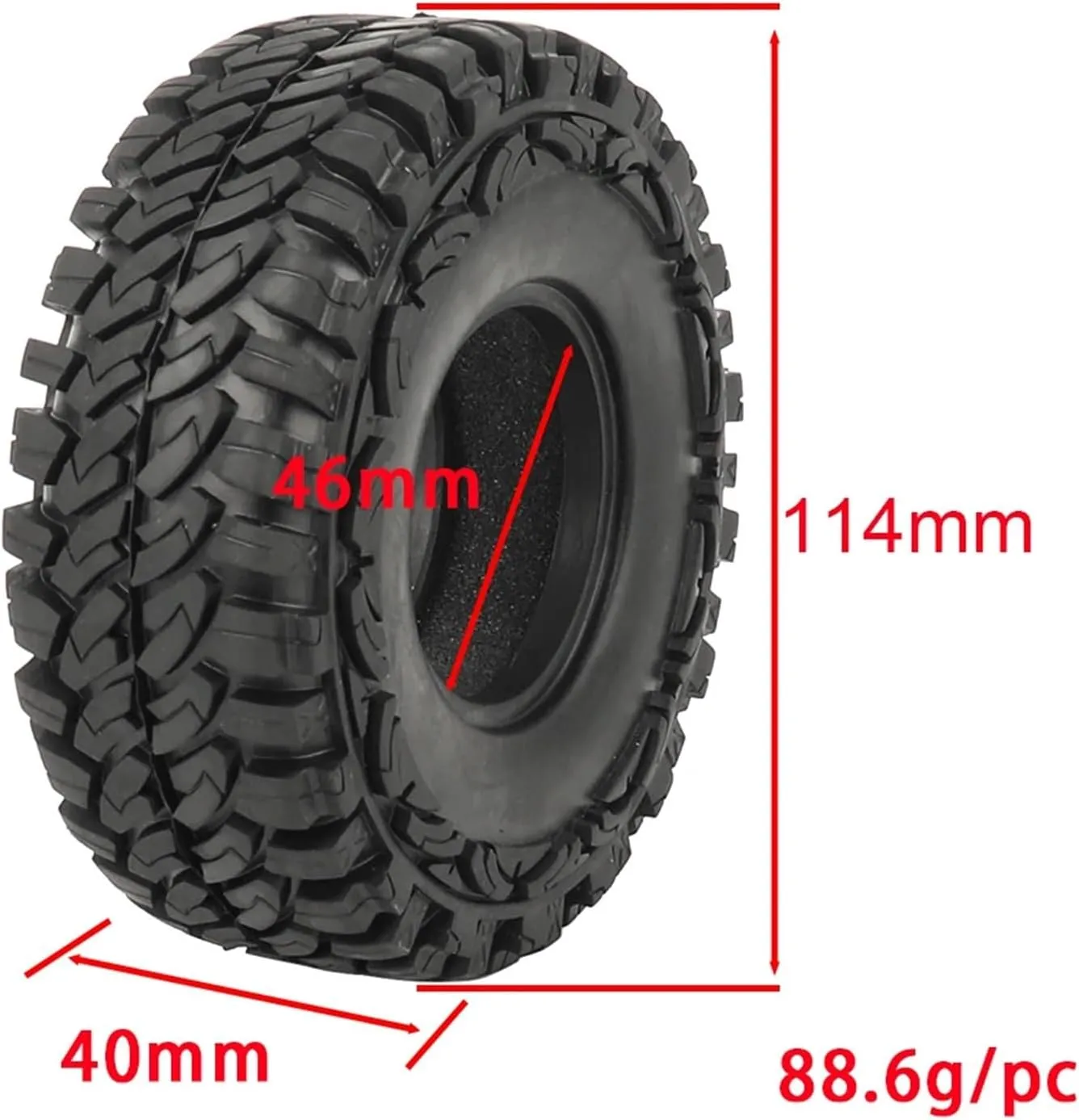 Compatible with AXIAL SCX10 II III for Capra for Jeep for Wrangler 1.9 Inch Rock Crawler Tires 114MM TYRE 1/2/4pcs for 1/10 RC CAR RC Wheel Tires(1pc)