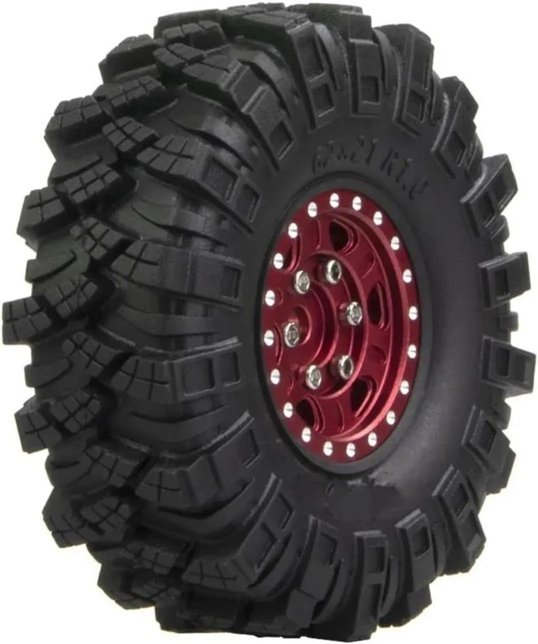 Compatible with SCX24 for AX24 for TRX4M for FCX24 1/24 RC Crawler Car 4Pcs 62X21mm 1.0 Inch Metal Beadlock Wheel Rim Tire Set RC Wheel Tires(Red)