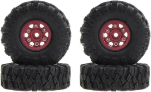 Compatible with SCX24 for AX24 for TRX4M for FCX24 1/24 RC Crawler Car 4Pcs 62X21mm 1.0 Inch Metal Beadlock Wheel Rim Tire Set RC Wheel Tires(Red)