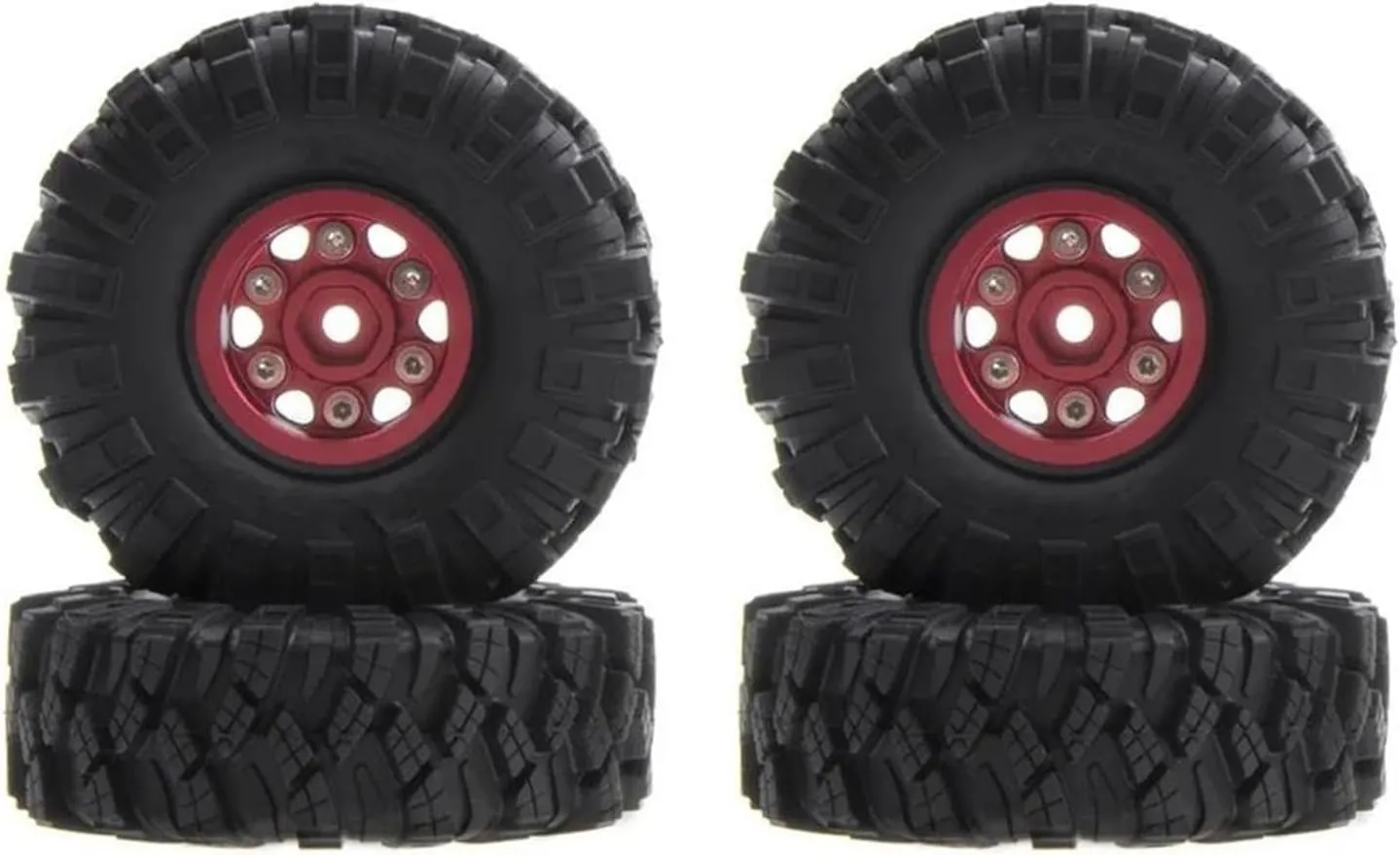 Compatible with SCX24 for AX24 for TRX4M for FCX24 1/24 RC Crawler Car 4Pcs 62X21mm 1.0 Inch Metal Beadlock Wheel Rim Tire Set RC Wheel Tires(Red)
