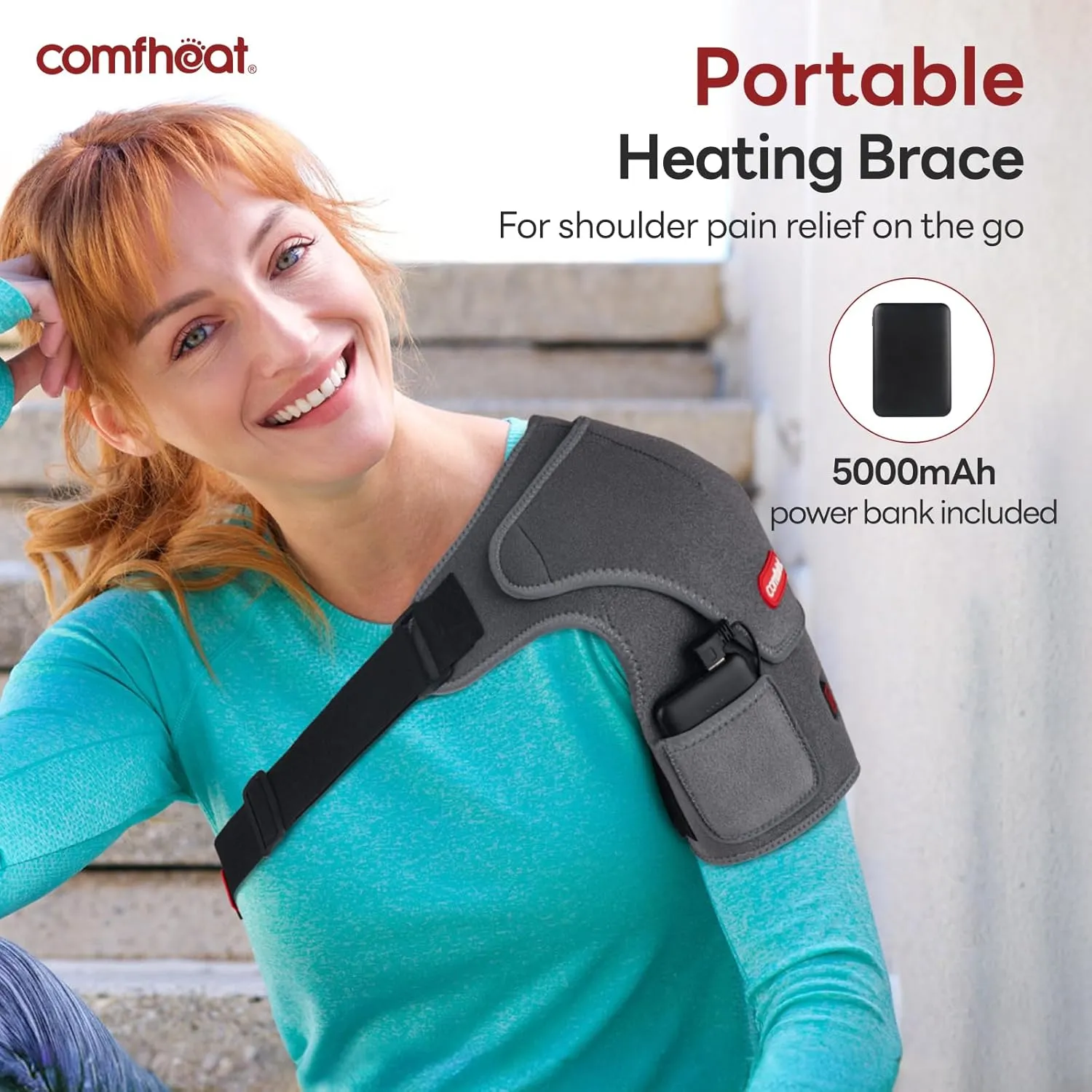 Cordless Shoulder Heating Pad for Rotator Cuff Pain Relief, Heated Shoulder Brace Compression Wrap Portable with Battery, 3 Heat Settings, Easy Wear Fits Men & Women (S to L)