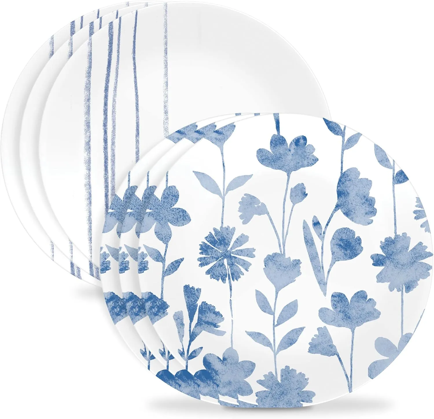 Corelle 6-Piece 8.5" Vitrelle Glass Lunch Plates, Lightweight, Scratch Resistant - Botanical Stripes