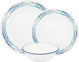 Corelle Ocean Blues Chip & Break Resistant 12pc Dinner Set, Service for 4, 27.94 x 12.38 x 26.67 cm, 12 Count