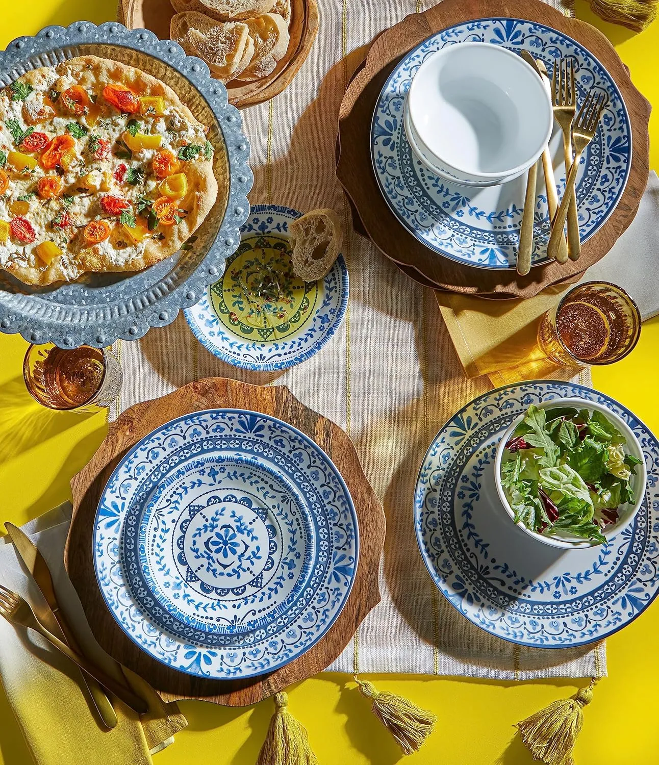 Corelle Vitrelle 6-Piece Appetizer Plates Set Triple Layer Glass and Chip Resistant, 6-3/4-Inch Lightweight Round Plates, Portofino