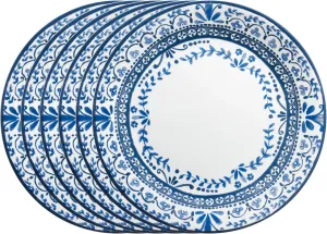 Corelle Vitrelle 6-Piece Appetizer Plates Set Triple Layer Glass and Chip Resistant, 6-3/4-Inch Lightweight Round Plates, Portofino