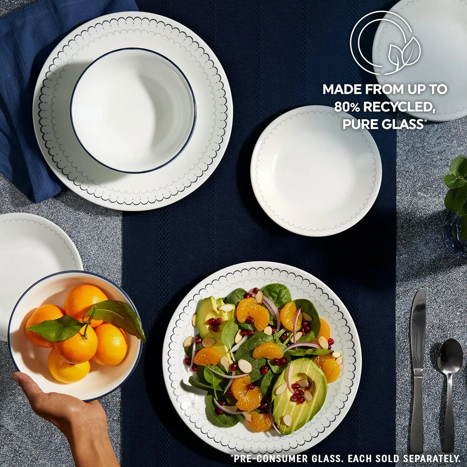 Corelle Vitrelle 6.75" Salad Appetizer Plate Set, Triple Layer Glass and Chip Resistant, Lightweight Round Plates, 6-Piece Caspian