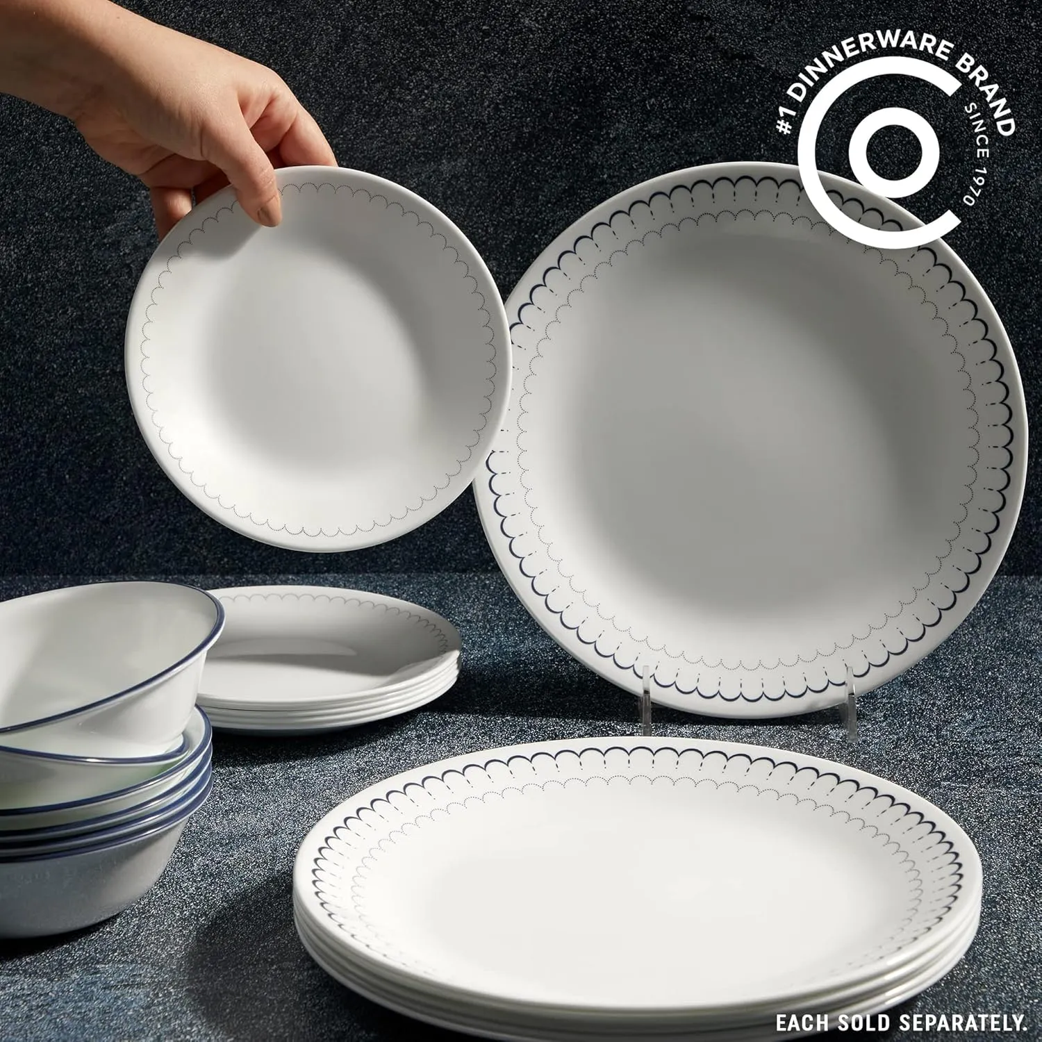 Corelle Vitrelle 6.75" Salad Appetizer Plate Set, Triple Layer Glass and Chip Resistant, Lightweight Round Plates, 6-Piece Caspian
