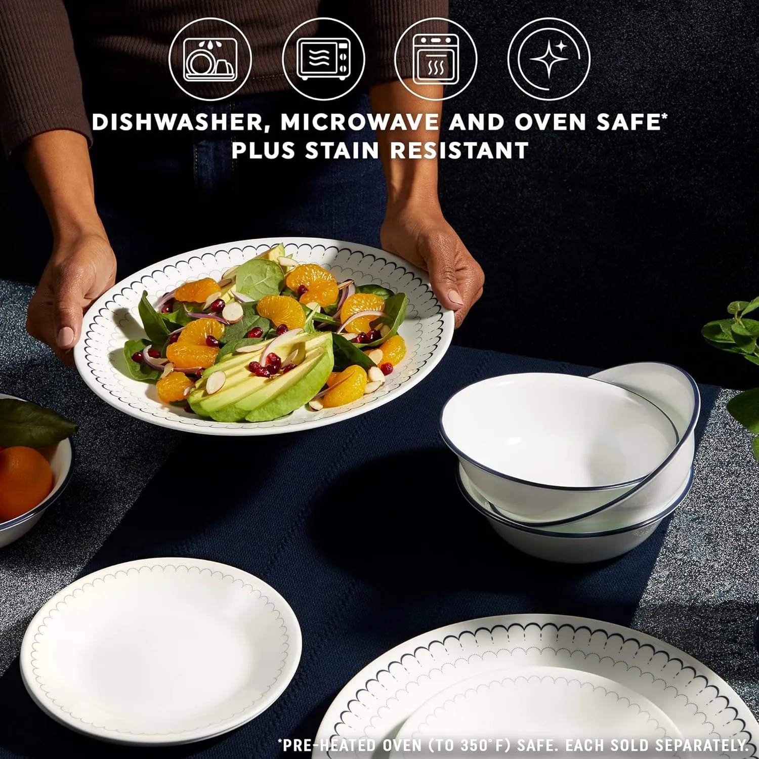 Corelle Vitrelle 6.75" Salad Appetizer Plate Set, Triple Layer Glass and Chip Resistant, Lightweight Round Plates, 6-Piece Caspian