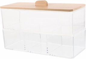 Cotton Pad Storage Container with Lid Desktop Organizer for Cotton Balls and Swabs Portable Makeup Pad Holder with Dividers for Vanity and Bathroom Use