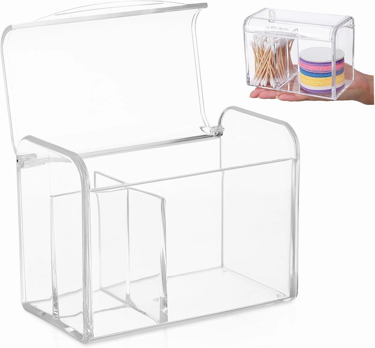 Cotton Swab Holder Lid Acrylic Cotton Pad Organizer Reusable Storage Tube Flip-