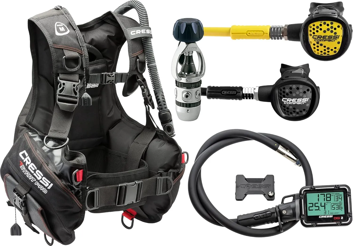Cressi Start-er Pro Digi2 Package, Black, XL