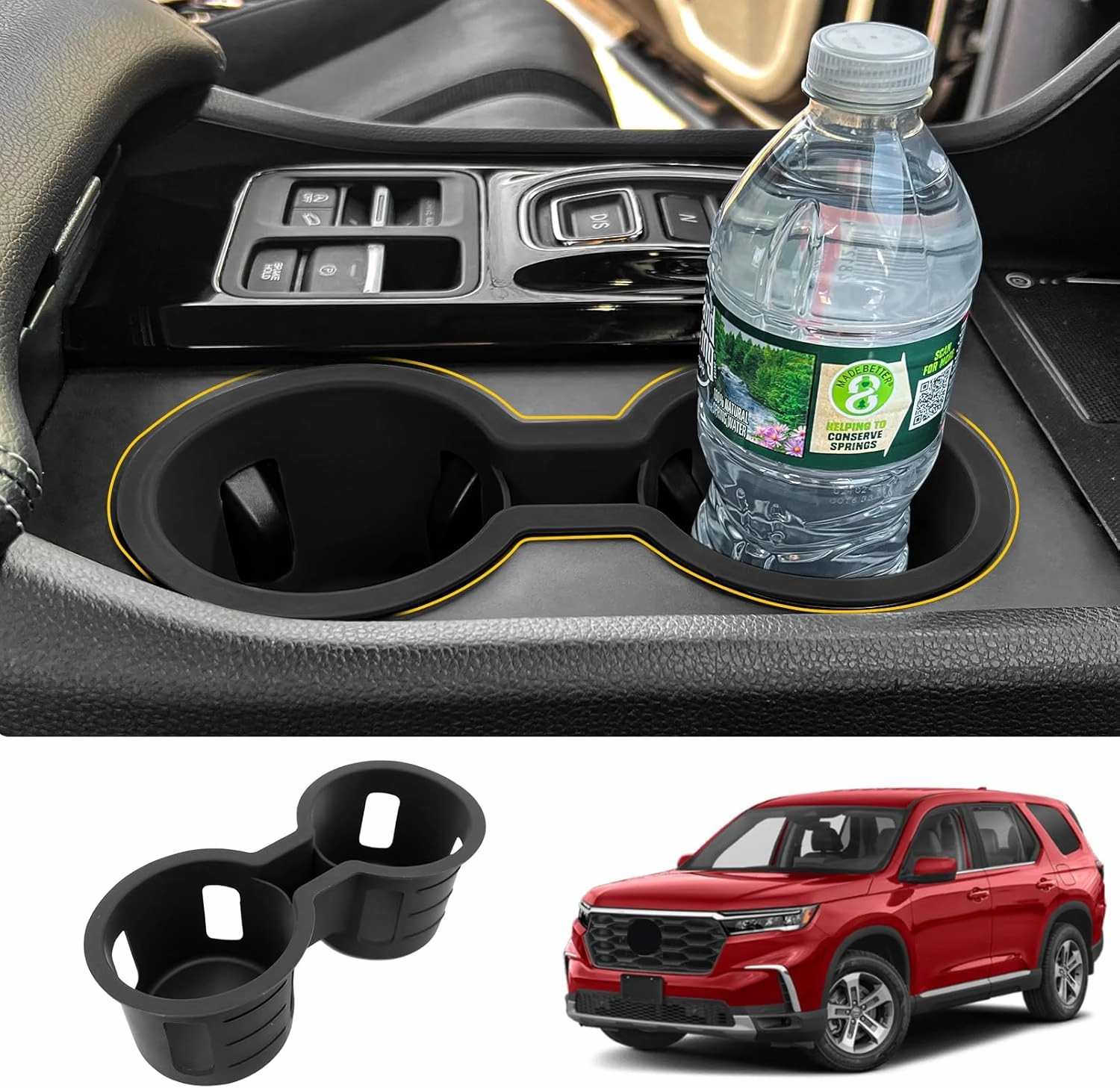 Cup Holder Compatible with 2023-2025 Honda Pilot Car Center Console Cup Holder Silicone Insert Storage Box Interior Armrest Organizer for 2024 2025 Honda Ridgeline&Passport Accessories (Black)