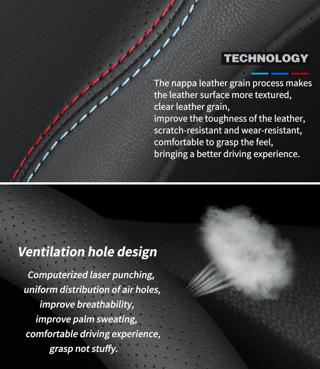 Custom-Fit for Audi Steering Wheel Cover, Premium Leather Car Steering Wheel Cover with Logo, Non-Slip, Breathable, for Audi Accessories (B-Style,for Audi)