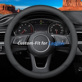 Custom-Fit for Cadillac Steering Wheel Cover, Premium Leather Car with Logo, Non-Slip, Breathable, Accessories (B-Style, Cadillac)