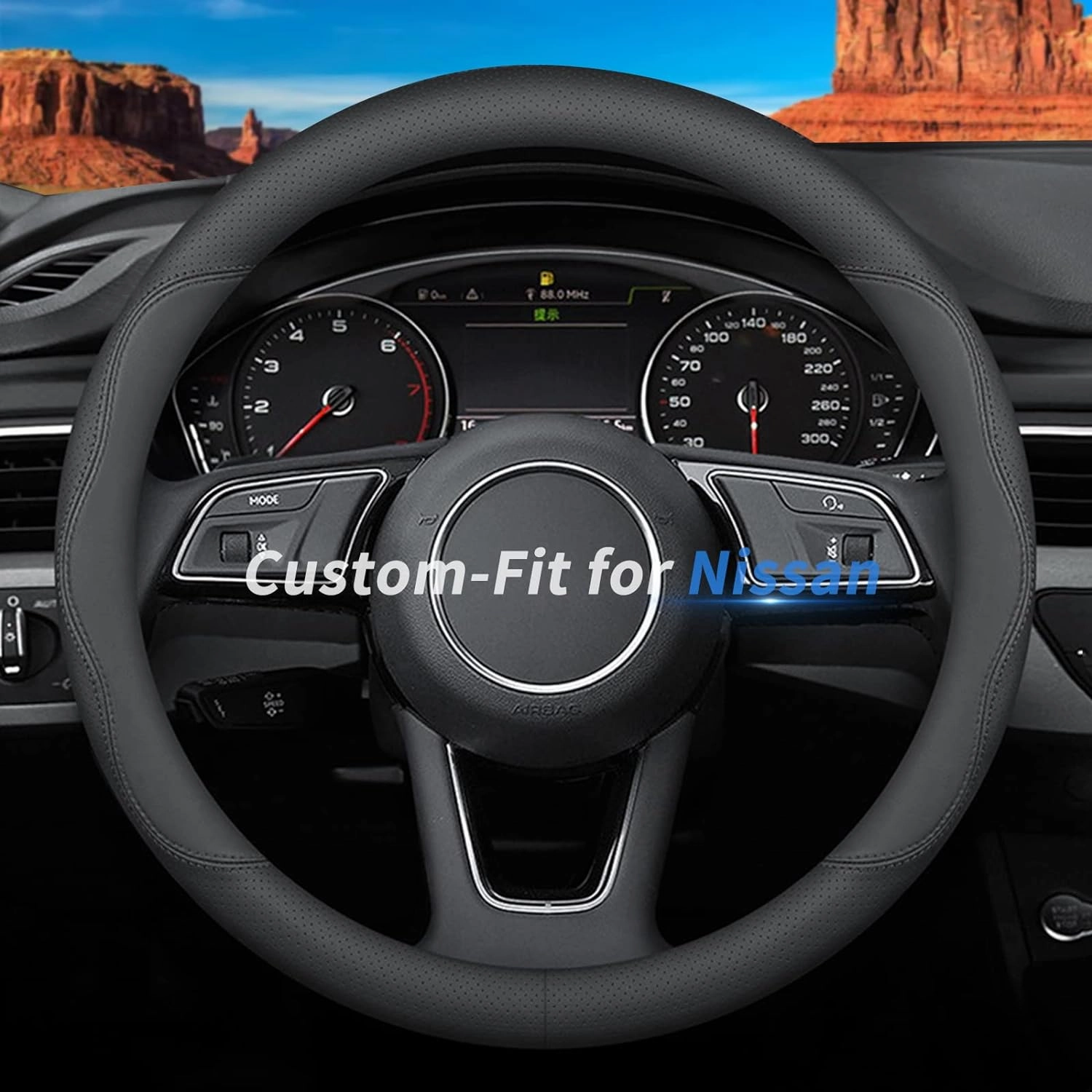 Custom-Fit for Nissan Steering Wheel Cover, Premium Leather Car Steering Wheel Cover with Logo, Non-Slip, Breathable, for Nissan Accessories (B-Style,for Nissan)
