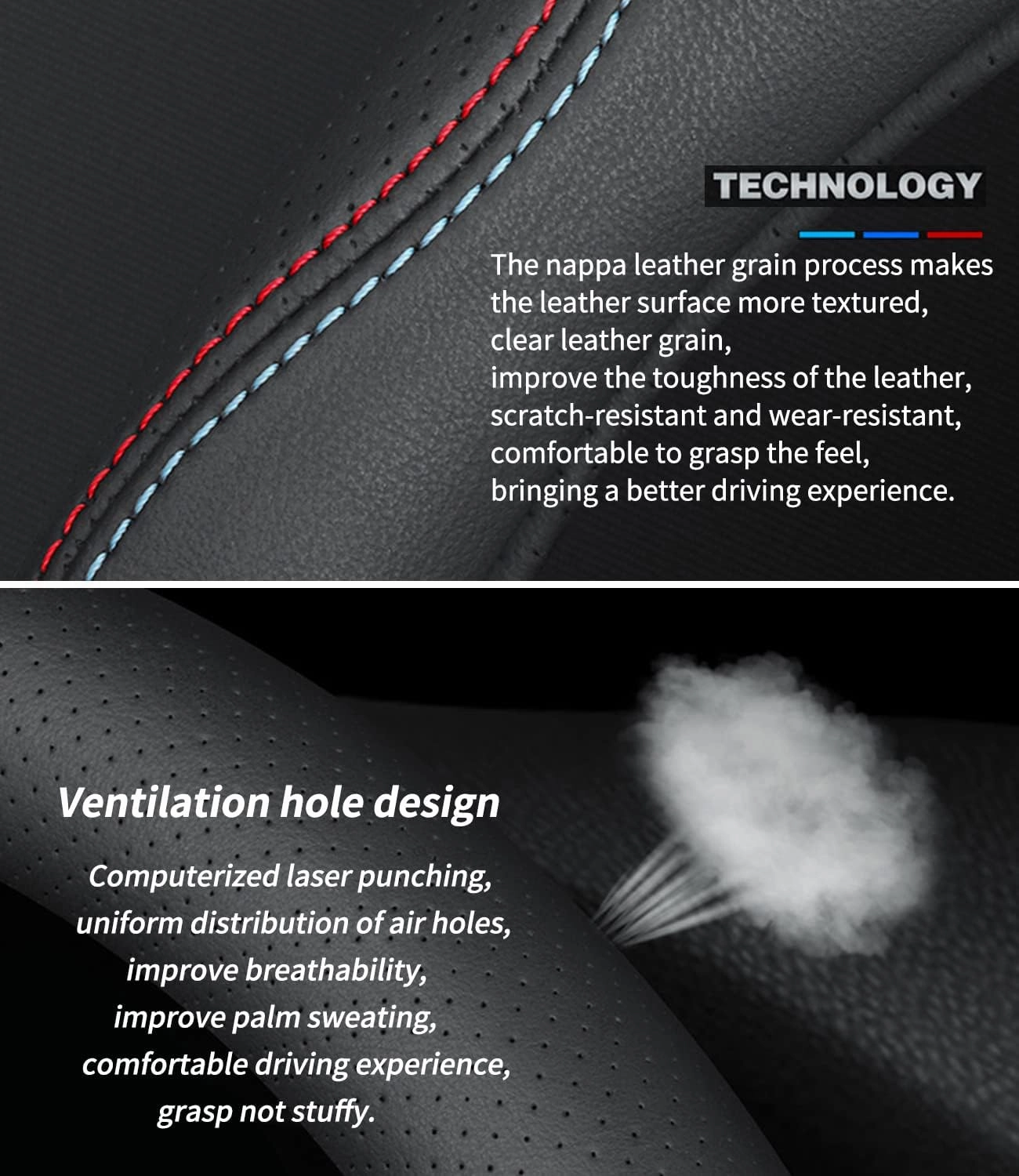 Custom-Fit for Nissan Steering Wheel Cover, Premium Leather Car Steering Wheel Cover with Logo, Non-Slip, Breathable, for Nissan Accessories (B-Style,for Nissan)