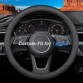 Custom-Fit for Toyota Steering Wheel Cover, Premium Leather Car Steering Wheel Cover with Logo, Non-Slip, Breathable, for Toyota Accessories (B-Style,for Toyota)