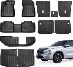 Custom Floor Mats 3Rows & Cargo Liner & 2nd and 3rd Backrest Mat Set for Mitsubishi Outlander 2022 2023 2024 2025 Accessories All Weather TPE Protection Mat(not for PHEV & Sport Models)
