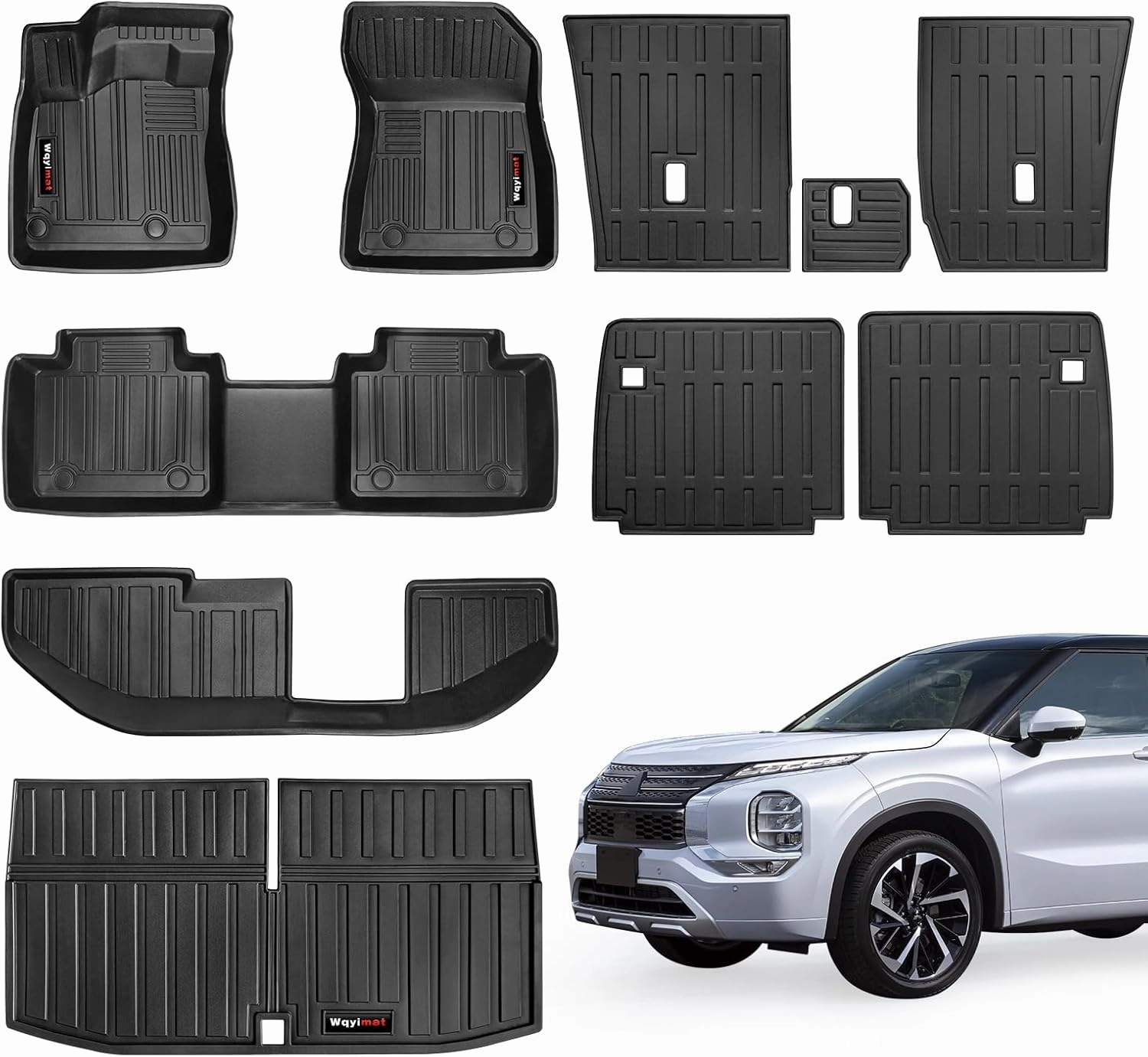 Custom Floor Mats 3Rows & Cargo Liner & 2nd and 3rd Backrest Mat Set for Mitsubishi Outlander 2022 2023 2024 2025 Accessories All Weather TPE Protection Mat(not for PHEV & Sport Models)