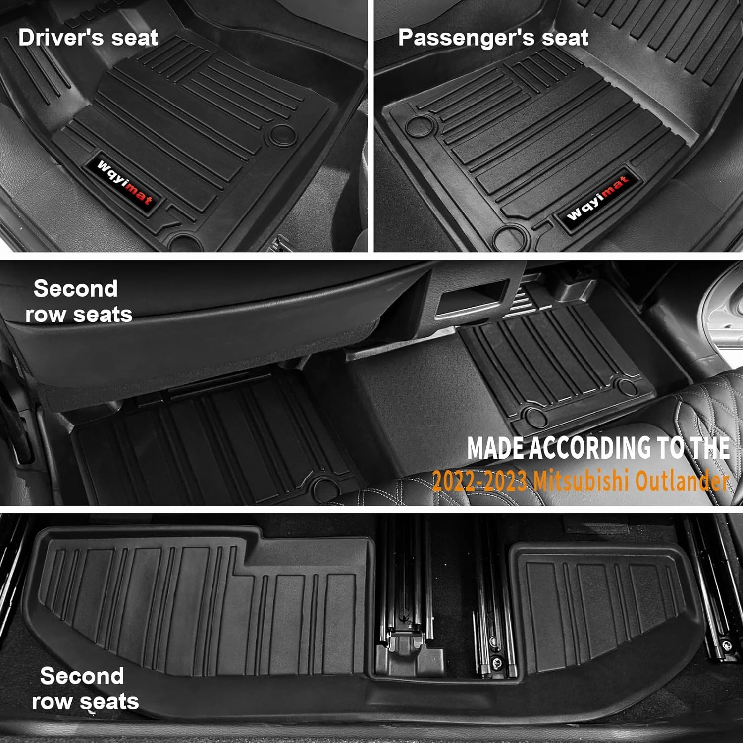 Custom for 2022-2024 2025 Mitsubishi Outlander Floor Mats 3Row and Trunk Cargo Liner All Weather TPE Rubber Mat (not for PHEV or Sport Models) (Floor Mats 3 Row Cargo Liner