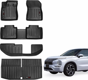 Custom for 2022-2024 2025 Mitsubishi Outlander Floor Mats 3Row and Trunk Cargo Liner All Weather TPE Rubber Mat (not for PHEV or Sport Models) (Floor Mats 3 Row Cargo Liner