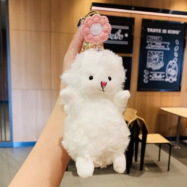 Cute Llama In Dress Plush Keychain