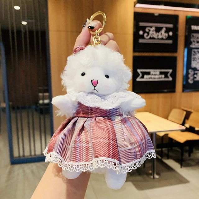 Cute Llama In Dress Plush Keychain