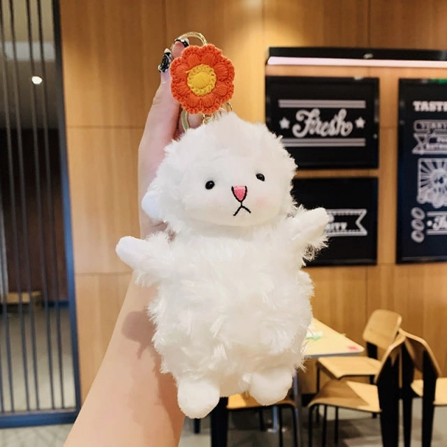 Cute Llama In Dress Plush Keychain