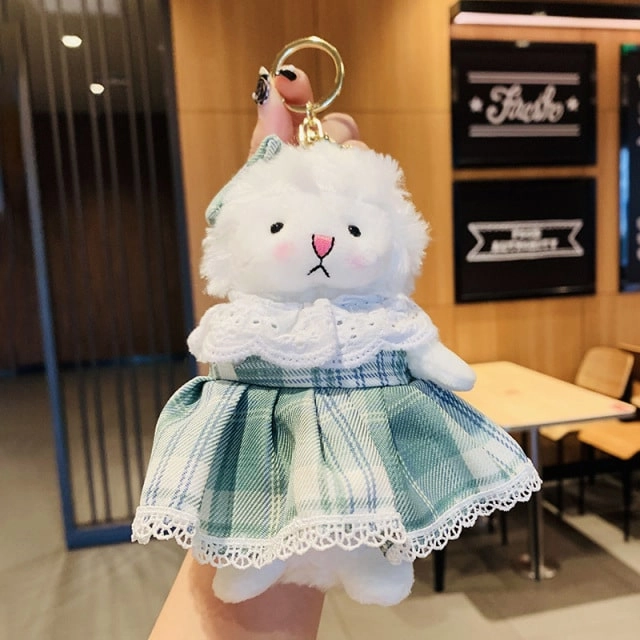 Cute Llama In Dress Plush Keychain