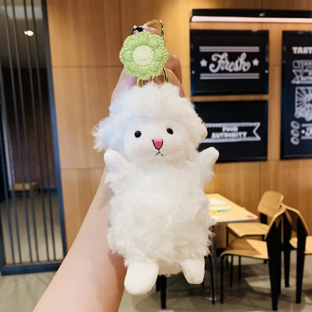 Cute Llama In Dress Plush Keychain