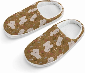 Cute Poodles And Flowers Print Slippers for Boys Girls Home Cotton Slippers Non-Slip Warm Little Kids Slippers